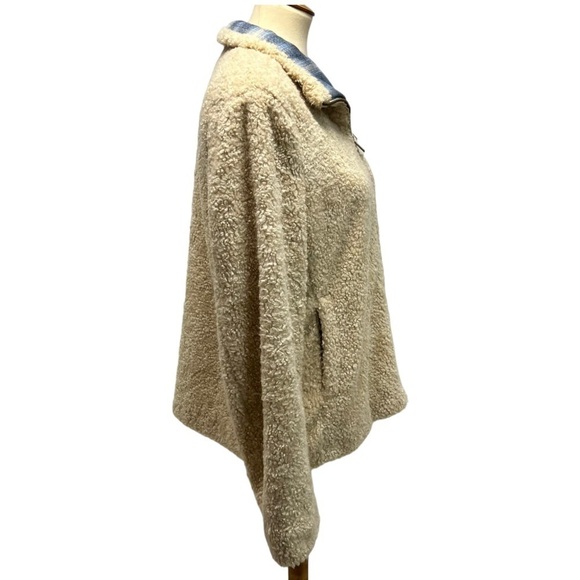 Pendleton Cream Sherpa Flannel Trim Full Zipper Teddy Coat Women’s Large - Picture 9 of 16